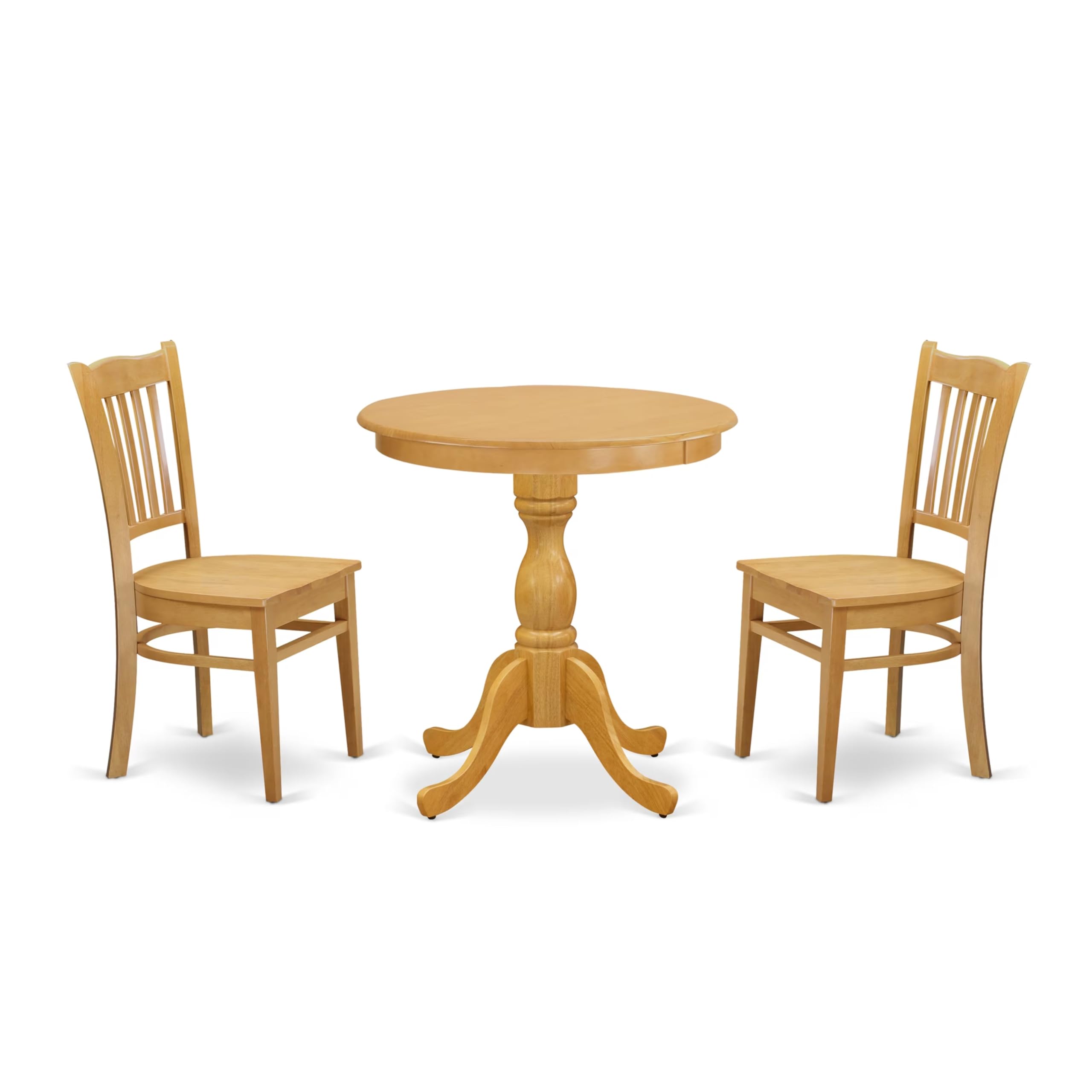 East West Furniture Esgr3-Oak-W 3 Piece Dining Room Furniture Set Contains A Round Kitchen Table With Pedestal And 2 Dining Chairs, 30X30 Inch, Oak